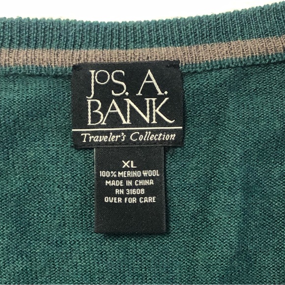 JOS. A. BANK Men Green V-Neck Long Sleeve Pullover Sweater XL 100% Merino Wool - Picture 4 of 8
